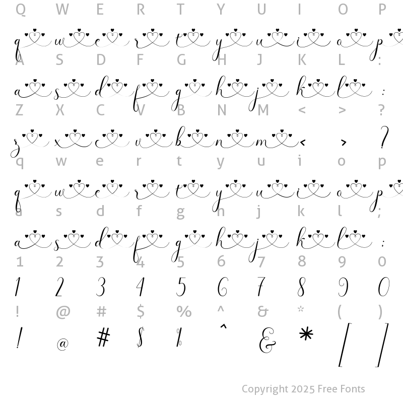 Character Map of Middle love style 5 Regular