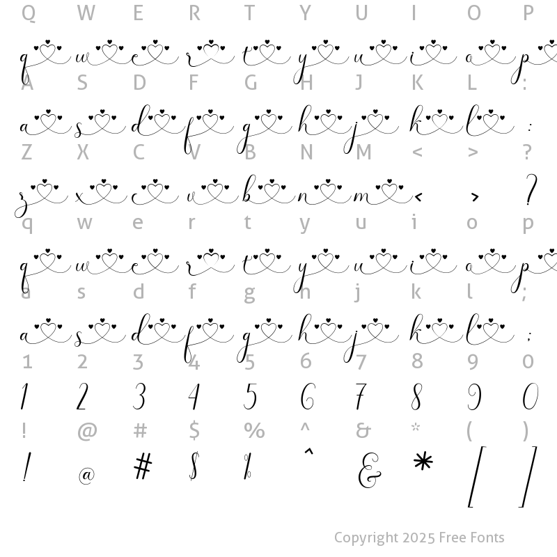 Character Map of Middle love style 7 Regular