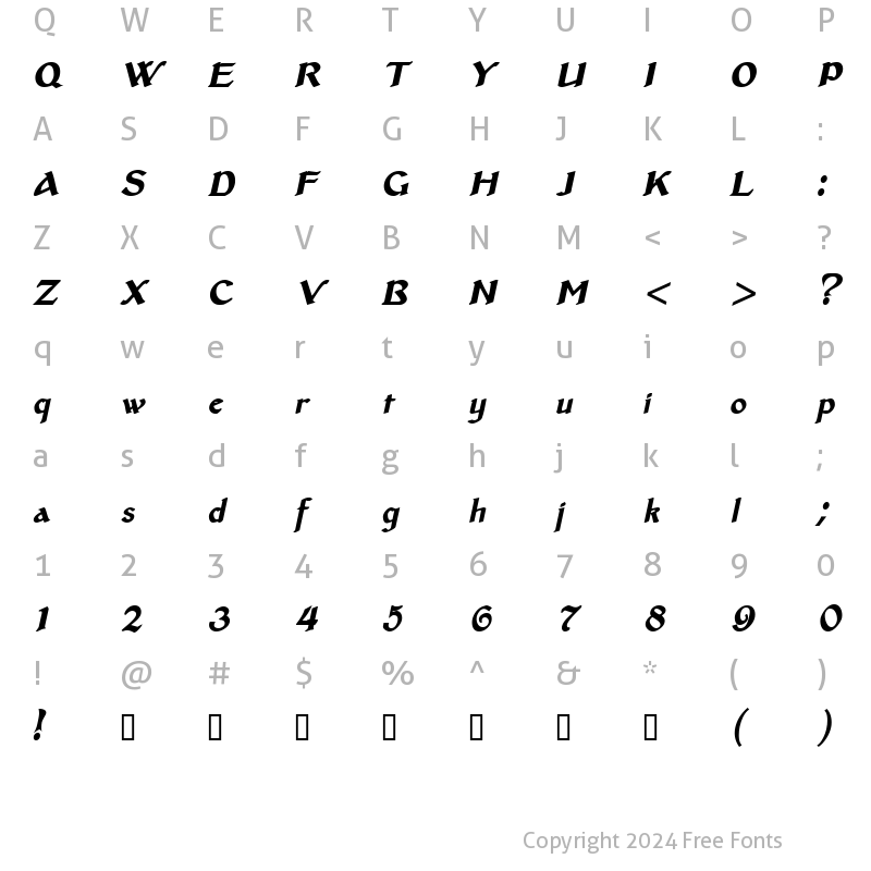 Character Map of MiddleAges HeavyItalic