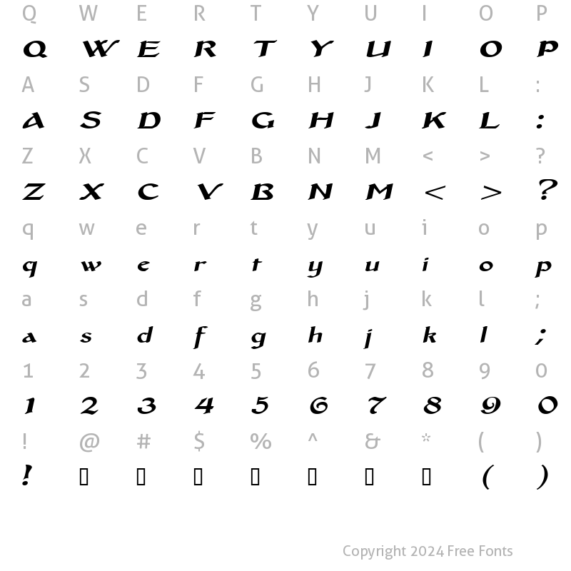 Character Map of MiddleAgesExtended Italic