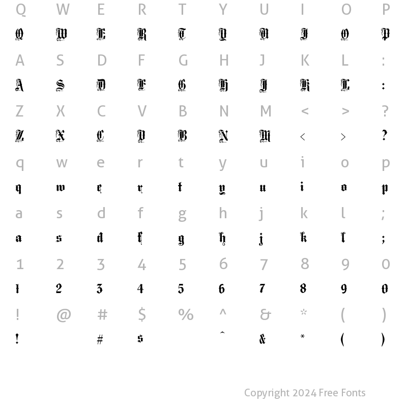 Character Map of Middlesex Regular