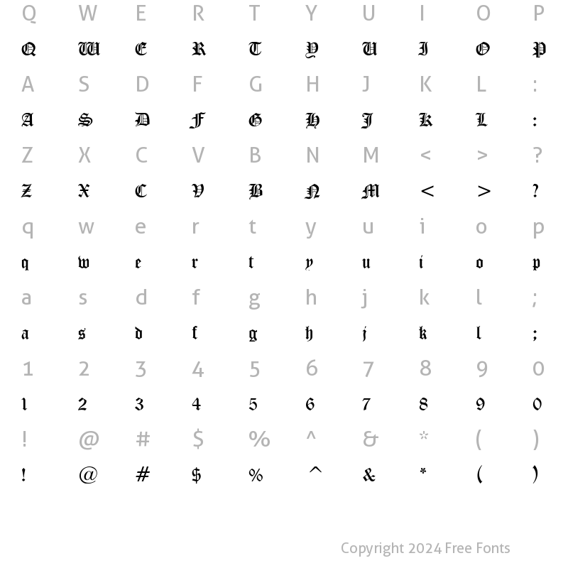 Character Map of Midevil Extended Normal