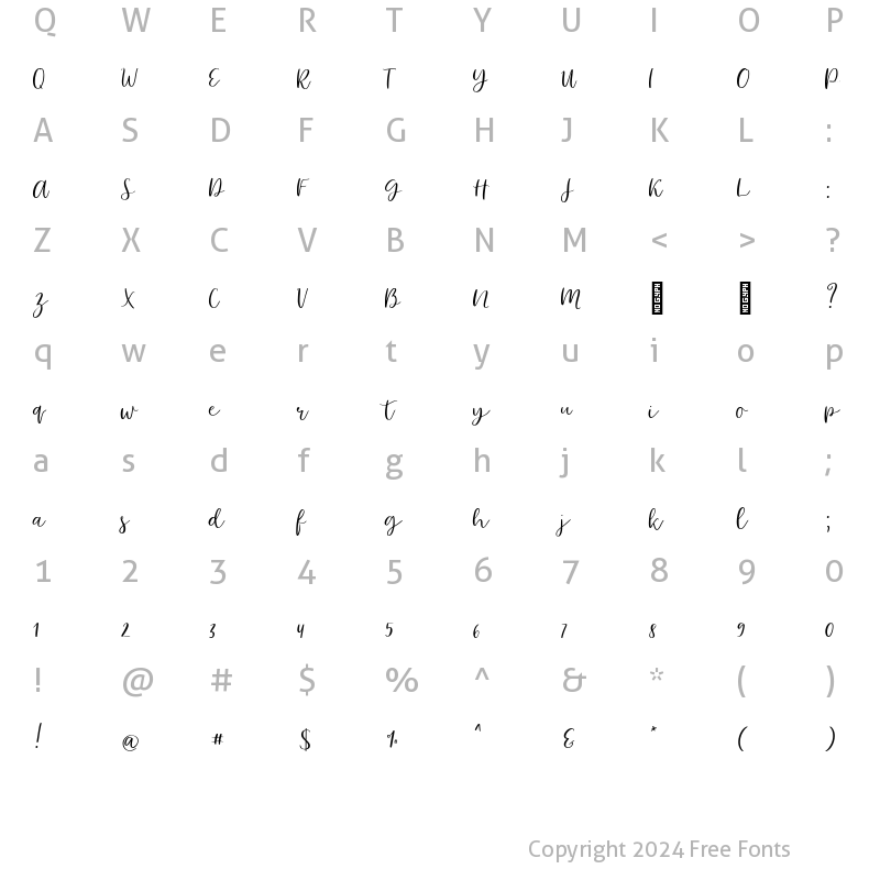 Character Map of Midnight Sleighride Regular