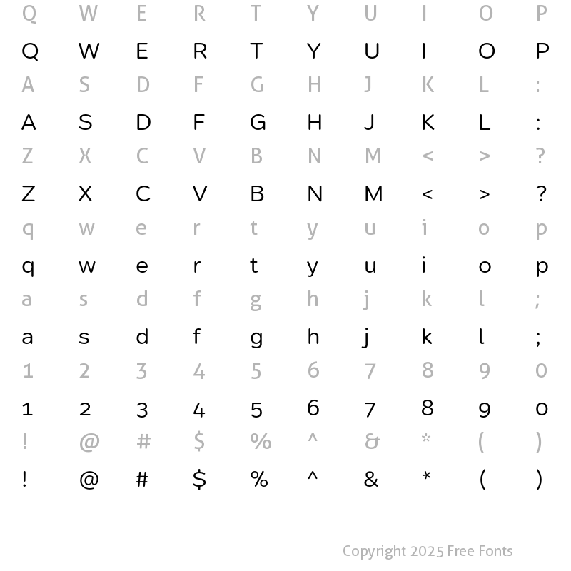 Character Map of Midori Regular