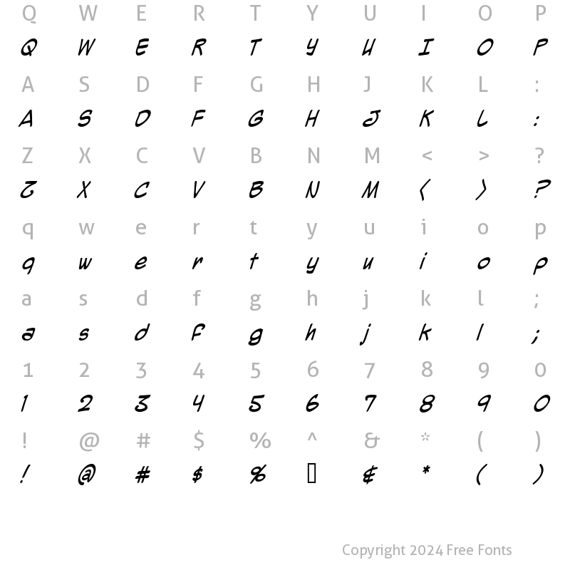 Character Map of Mighty Zeo 2.0 Italic