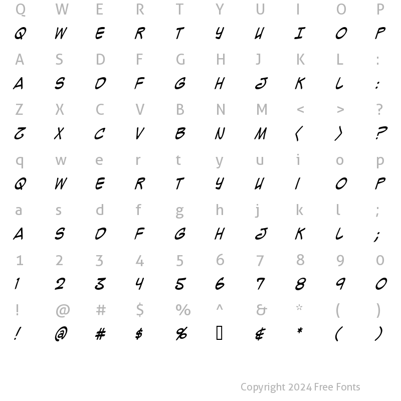 Character Map of Mighty Zeo Caps 2.0 Italic