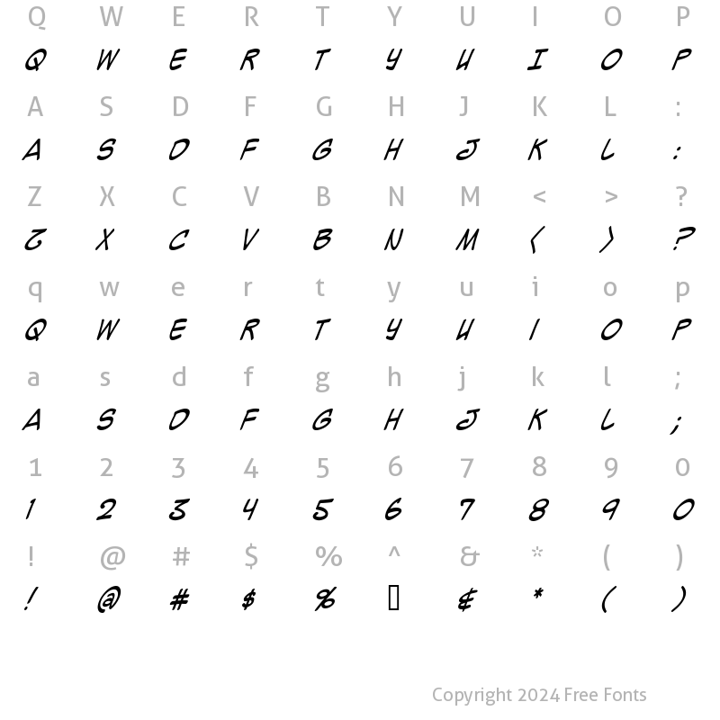 Character Map of Mighty Zeo Caps Italic