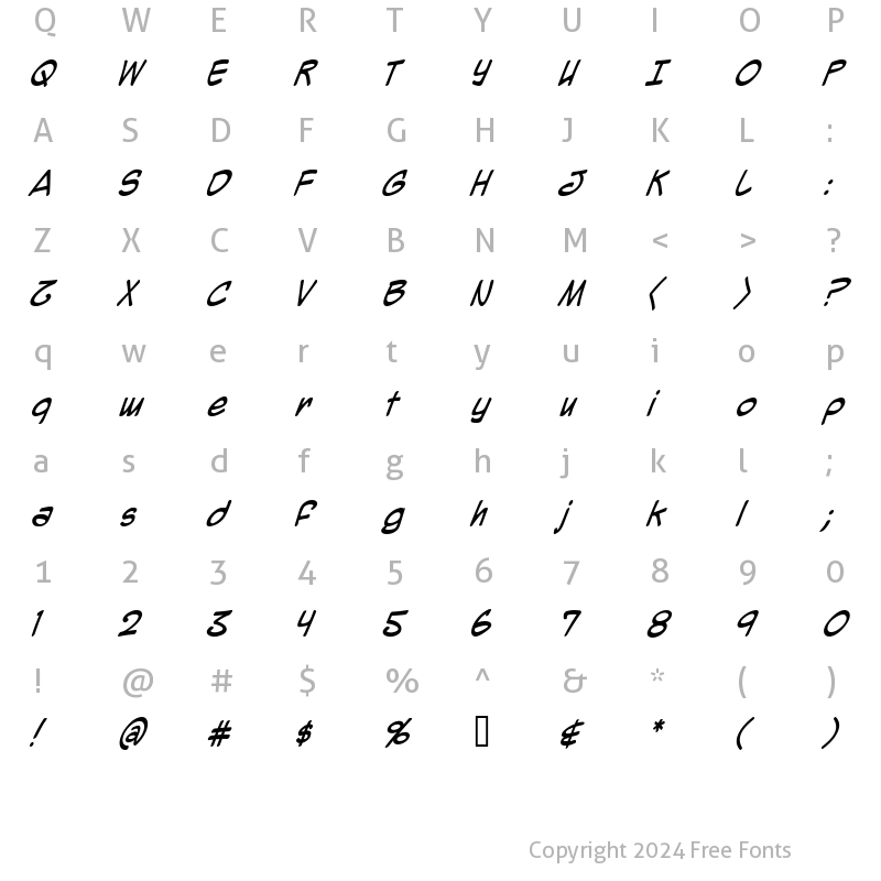 Character Map of Mighty Zeo Italic