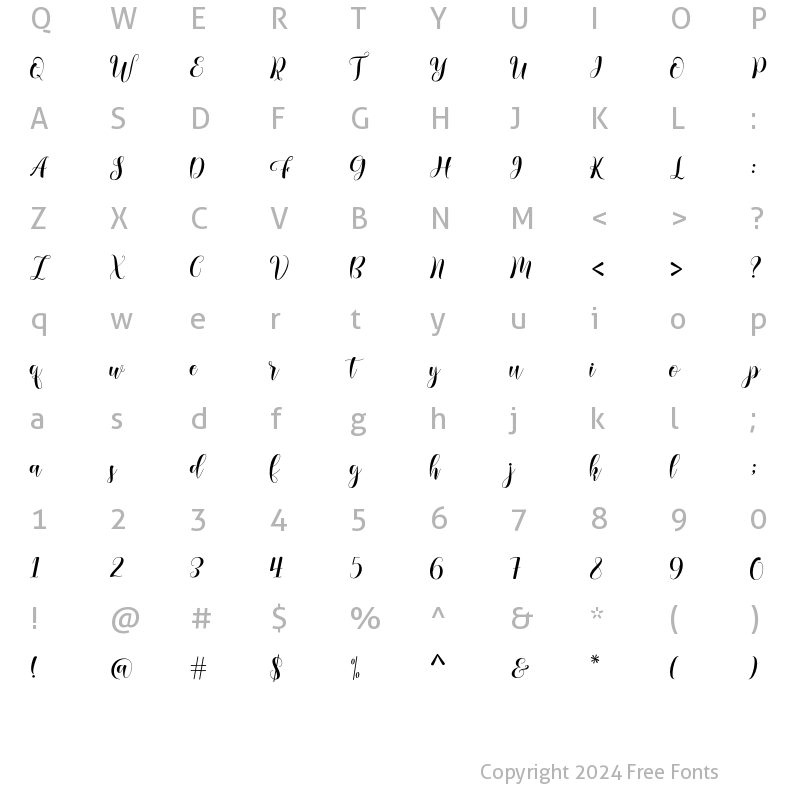 Character Map of Migolan Script Regular