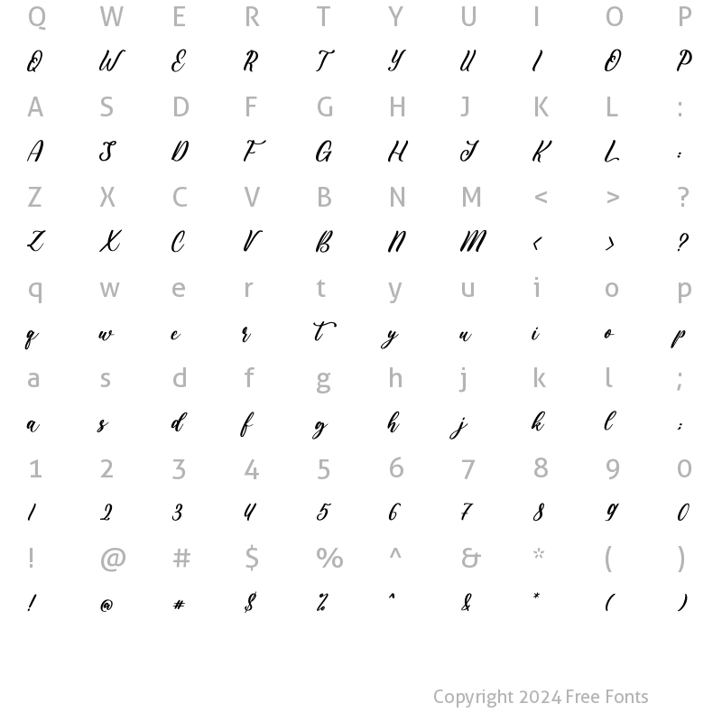 Character Map of mikayna Regular