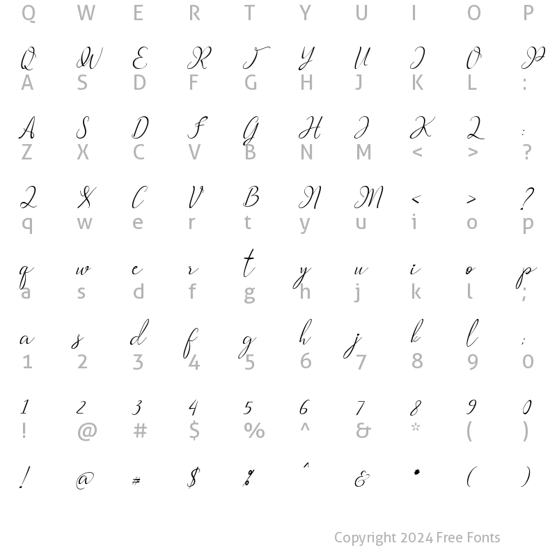 Character Map of Mikella Italic