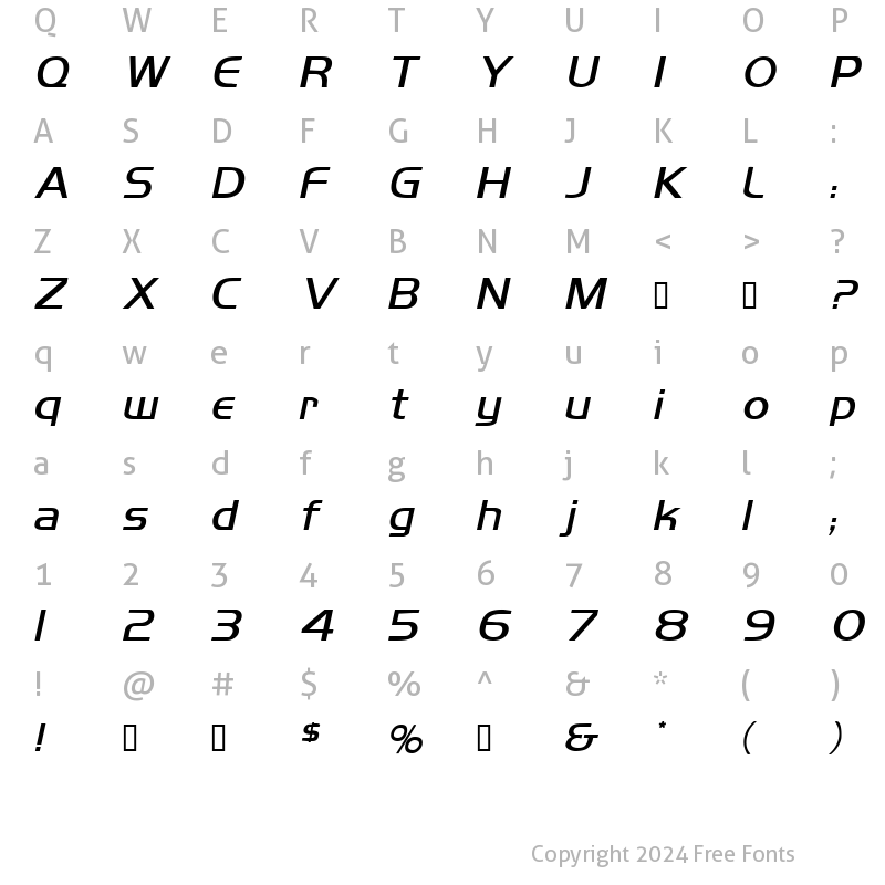 Character Map of Mikity BoldItalic