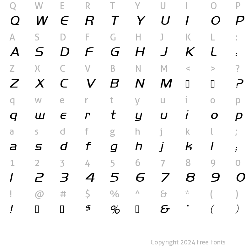 Character Map of Mikity Italic