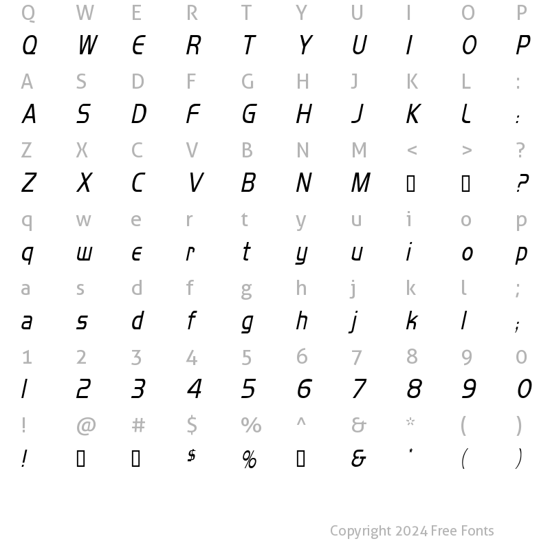 Character Map of MikityCondensed Italic