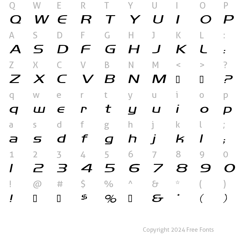 Character Map of MikityExtended Italic