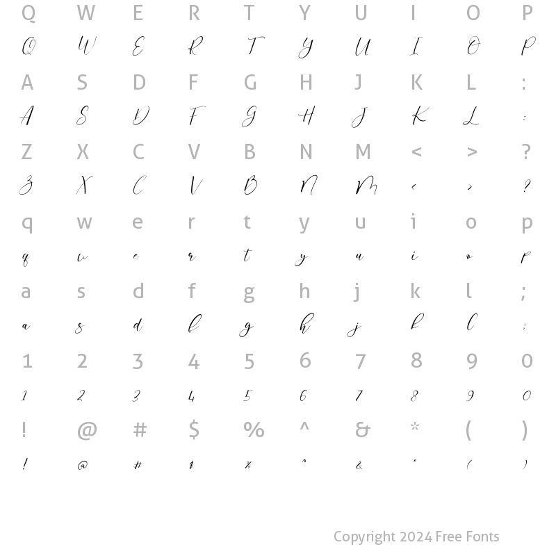 Character Map of Milane Italic Regular