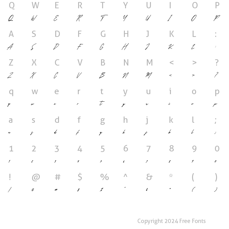 Character Map of Milatones signature Regular