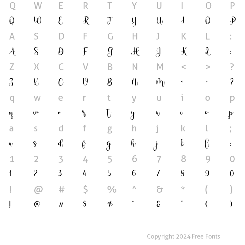 Character Map of Milestone Script Regular