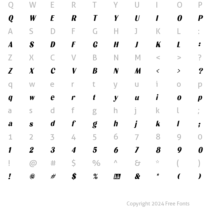 Character Map of Milgran Condensed Italic