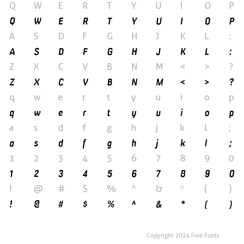 Character Map of Milibus Bold Italic