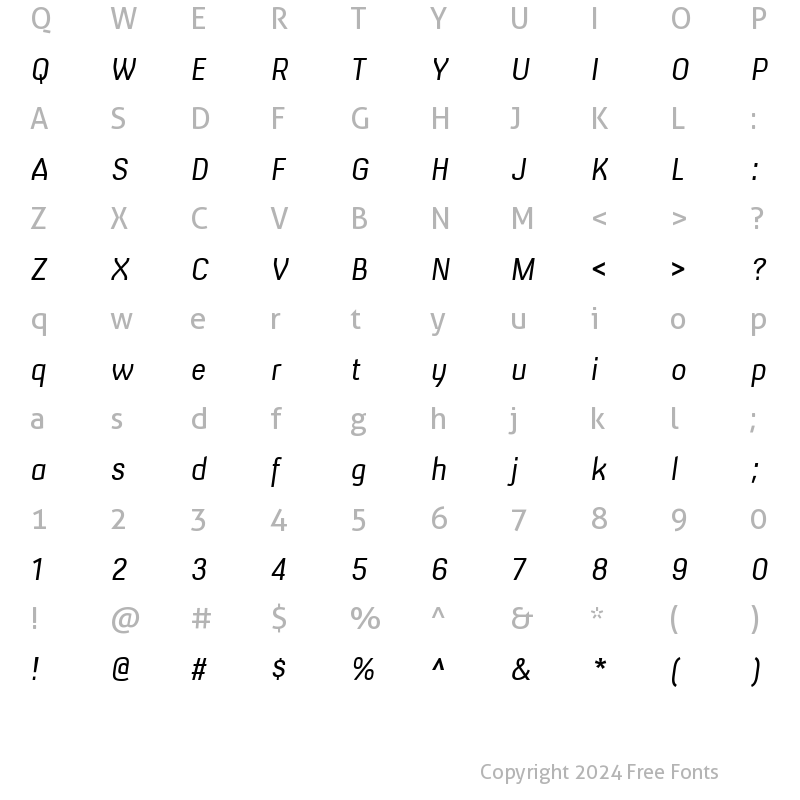 Character Map of Milibus Light Italic