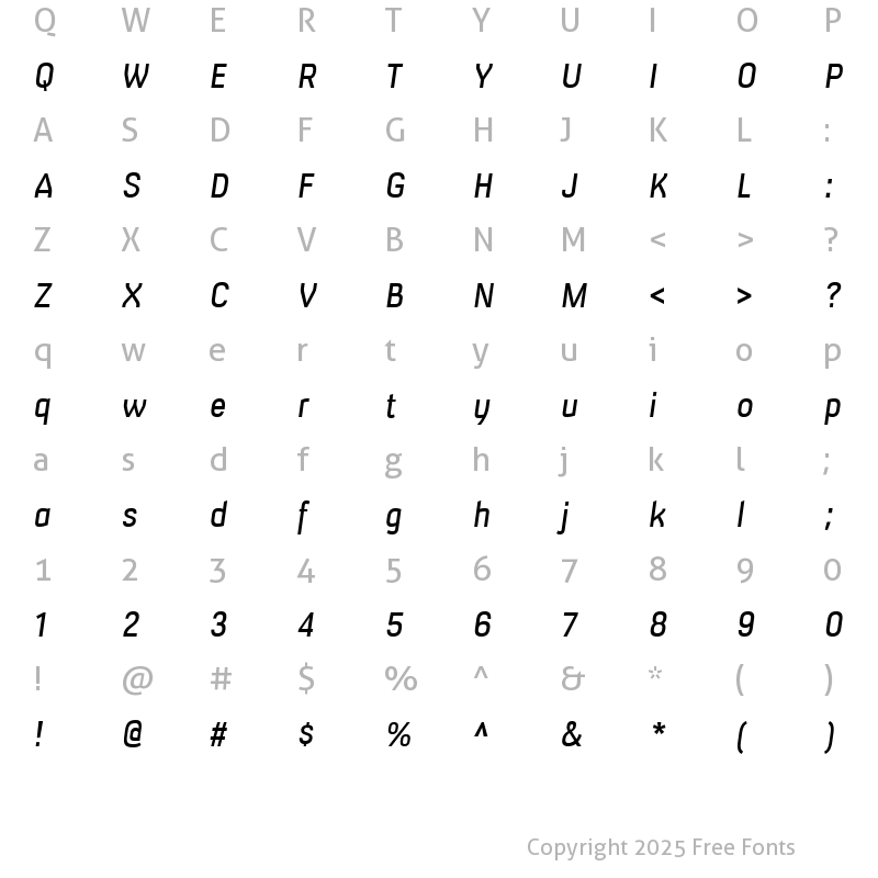 Character Map of Milibus Regular Italic