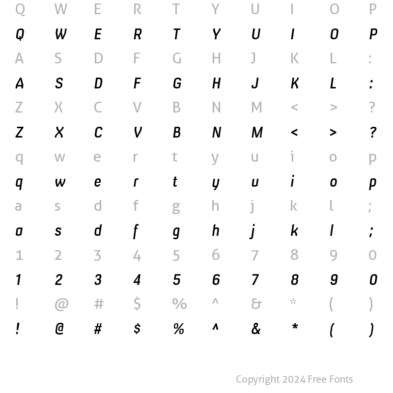 Character Map of Milibus SemiBold Italic