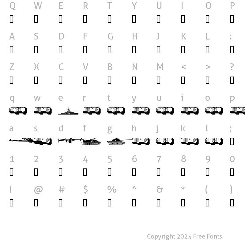 Character Map of Military dingbats (demo) Fenotype