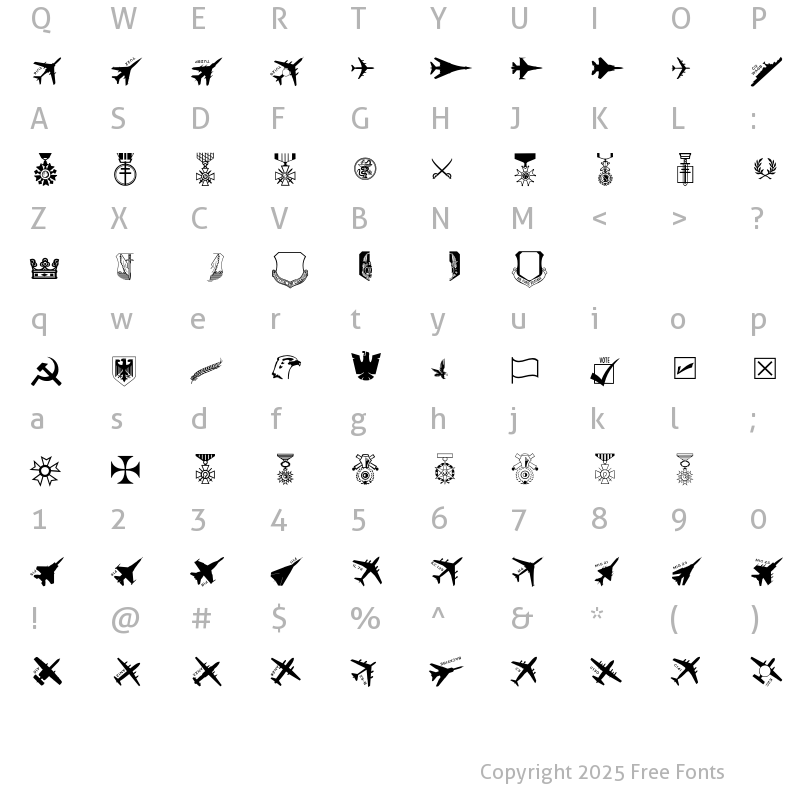 Character Map of MilitaryPatriotic P01 Regular