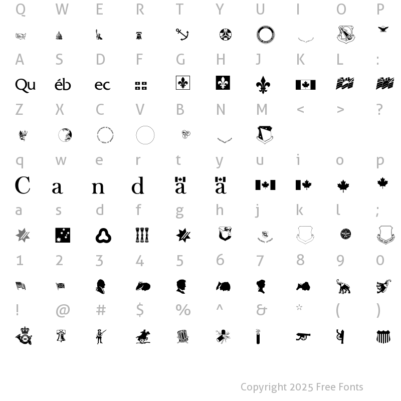 Character Map of MilitaryPatriotic P02 Regular