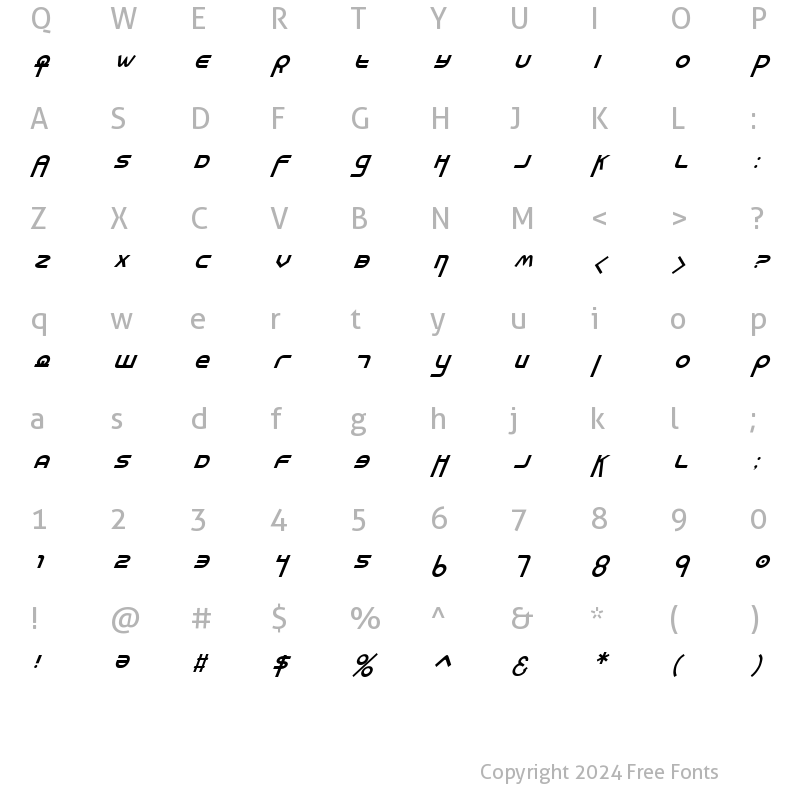 Character Map of Milk Bar Italic Italic