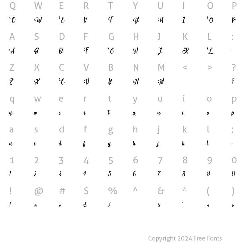 Character Map of Milla Cilla - Personal Use Regular