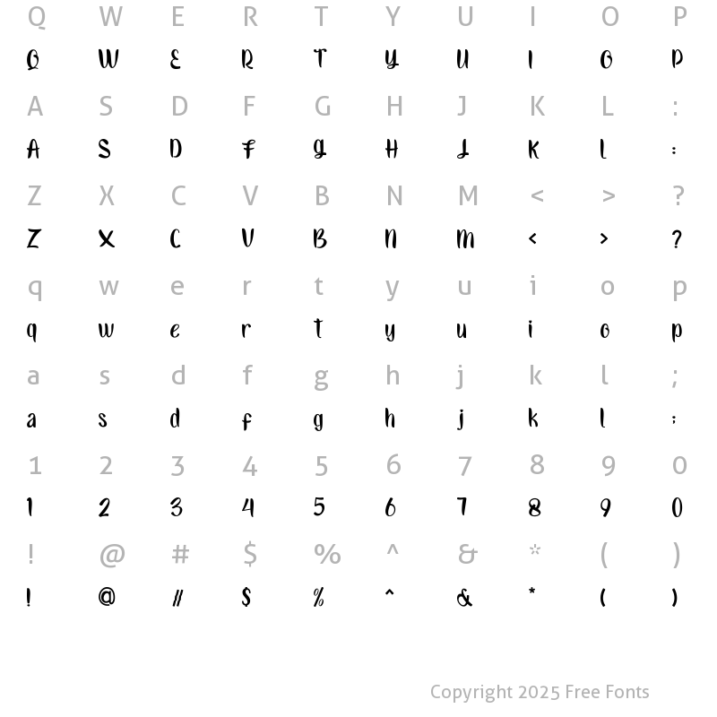 Character Map of Millea Qessia Regular