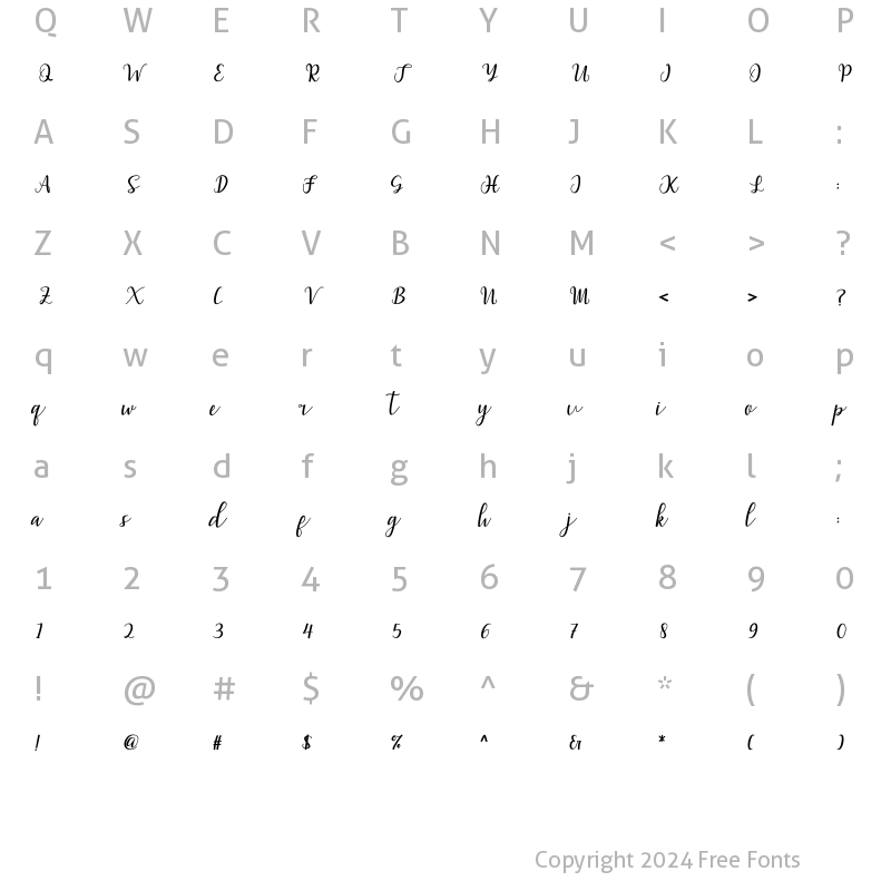Character Map of millea script Regular