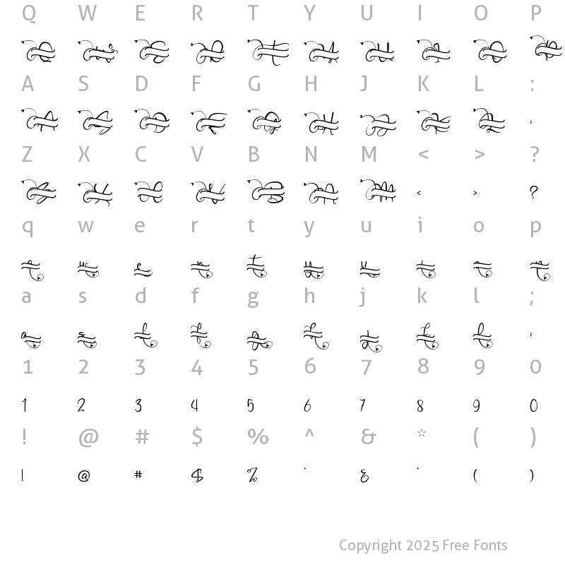 Character Map of Millena Monogram Regular