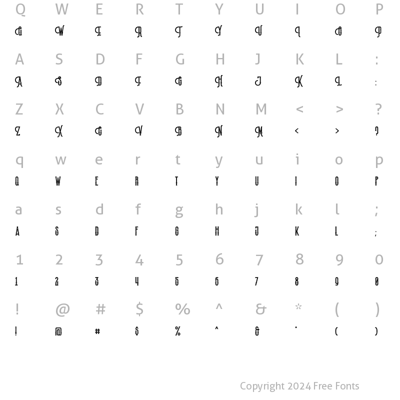 Character Map of Millgrove Stamp