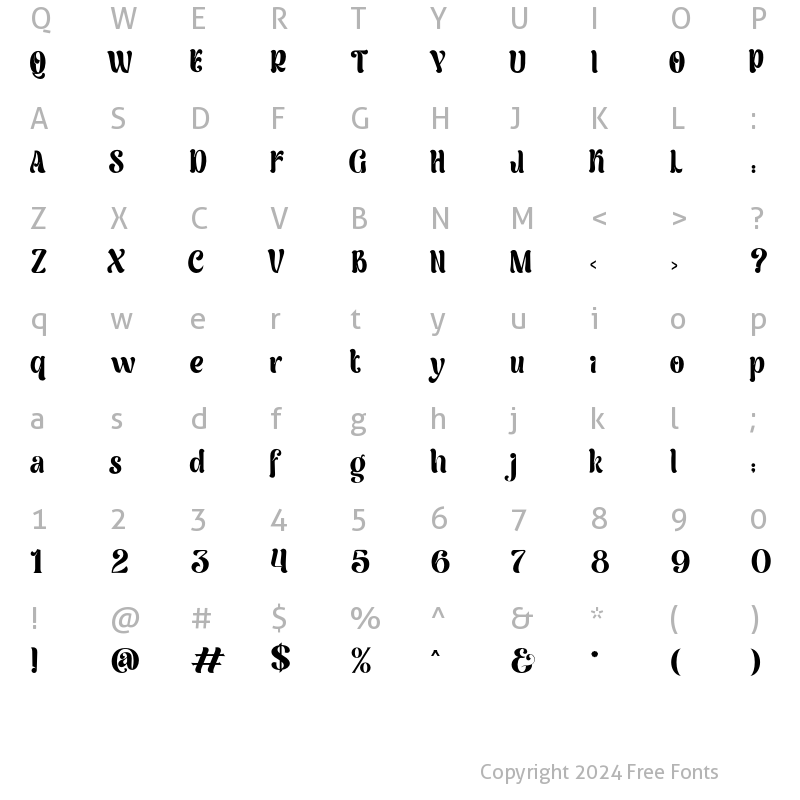 Character Map of Milli Regular