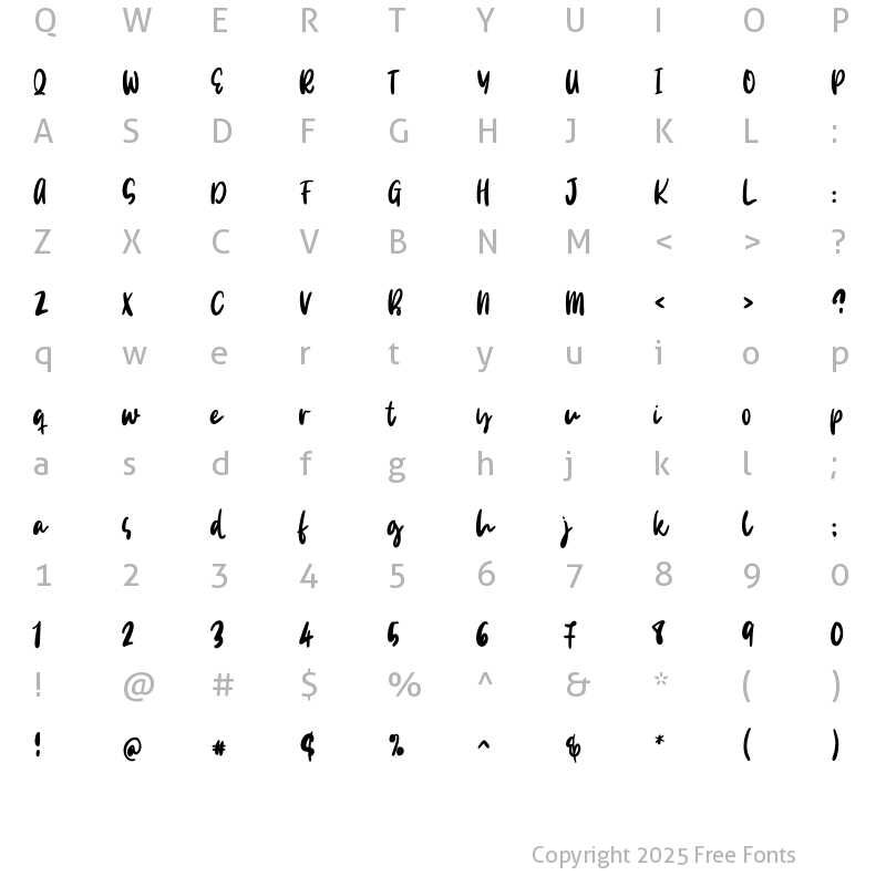 Character Map of Million Boomer Regular