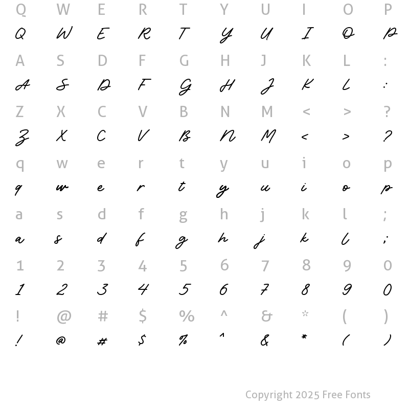 Character Map of Millions Journey Script Demo Regular
