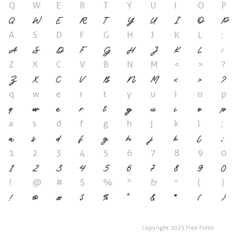 Character Map of Millions Journey Script Regular