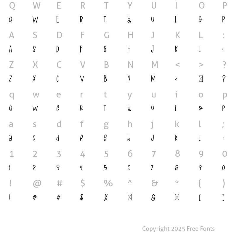 Character Map of Milloris Diary Regular