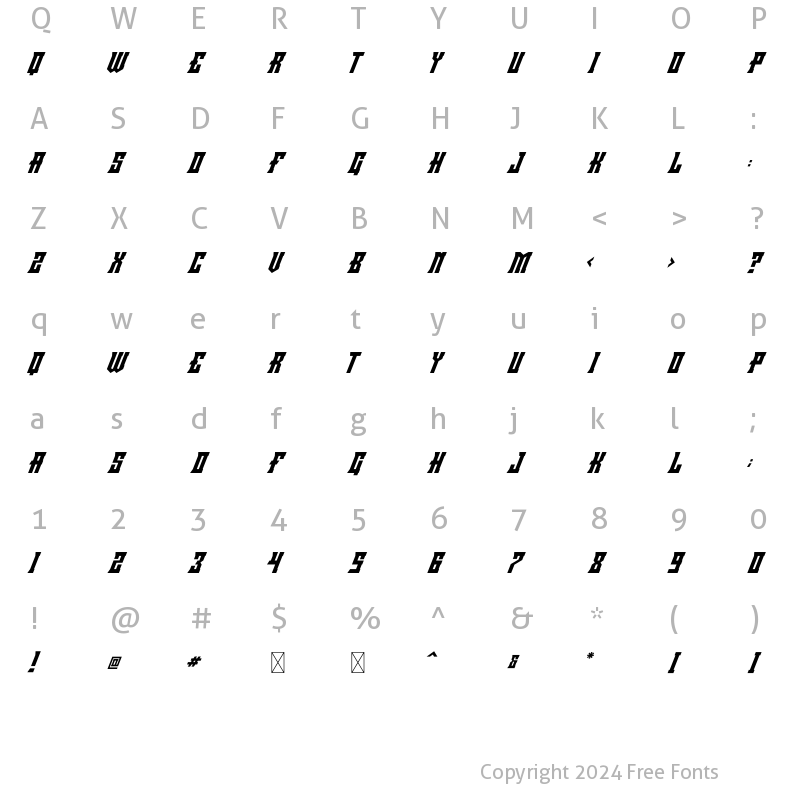 Character Map of Minacious Italic