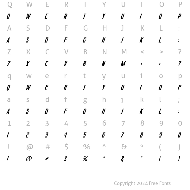 Character Map of Mindset Italic Regular