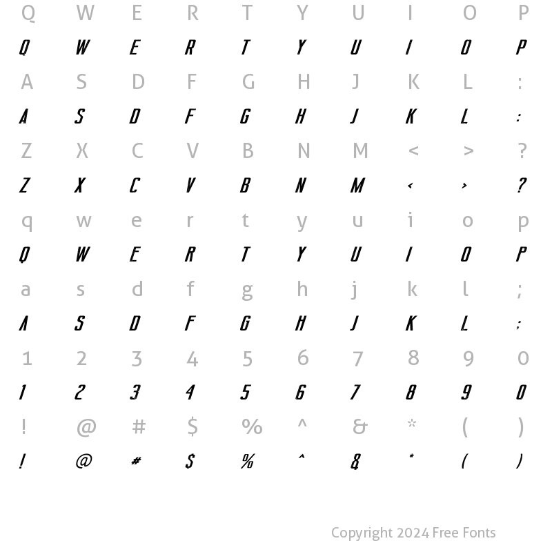 Character Map of Mindset Pressed Italic Regular