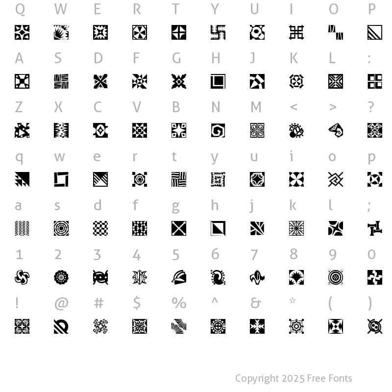 Character Map of Mini Pics Doohickies