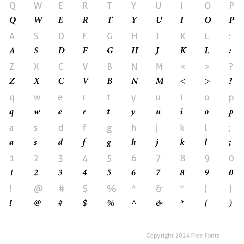 Character Map of Minion Bold Italic