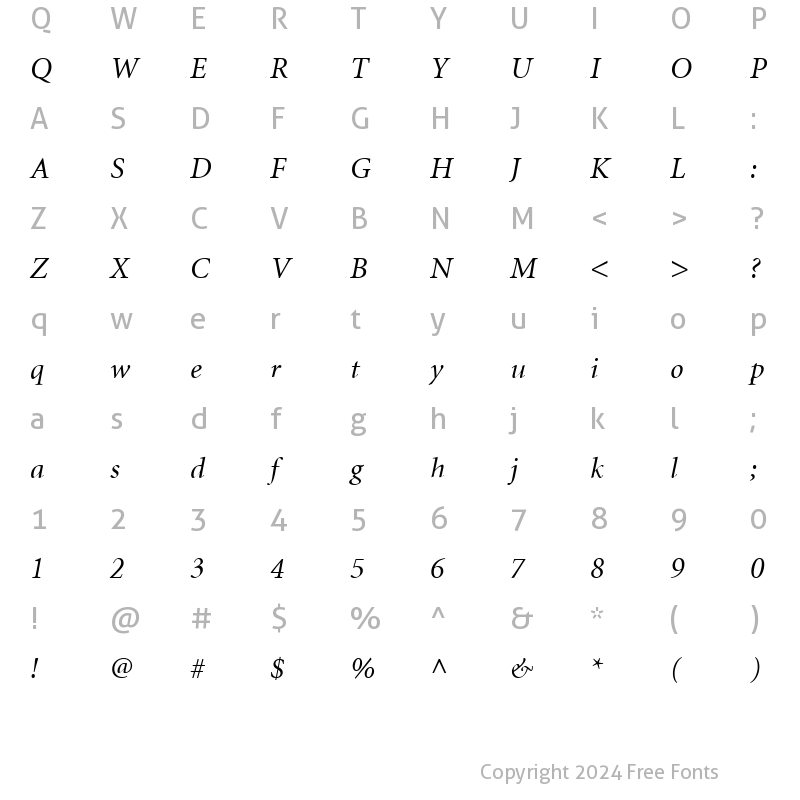 Character Map of Minion Cyrillic Italic