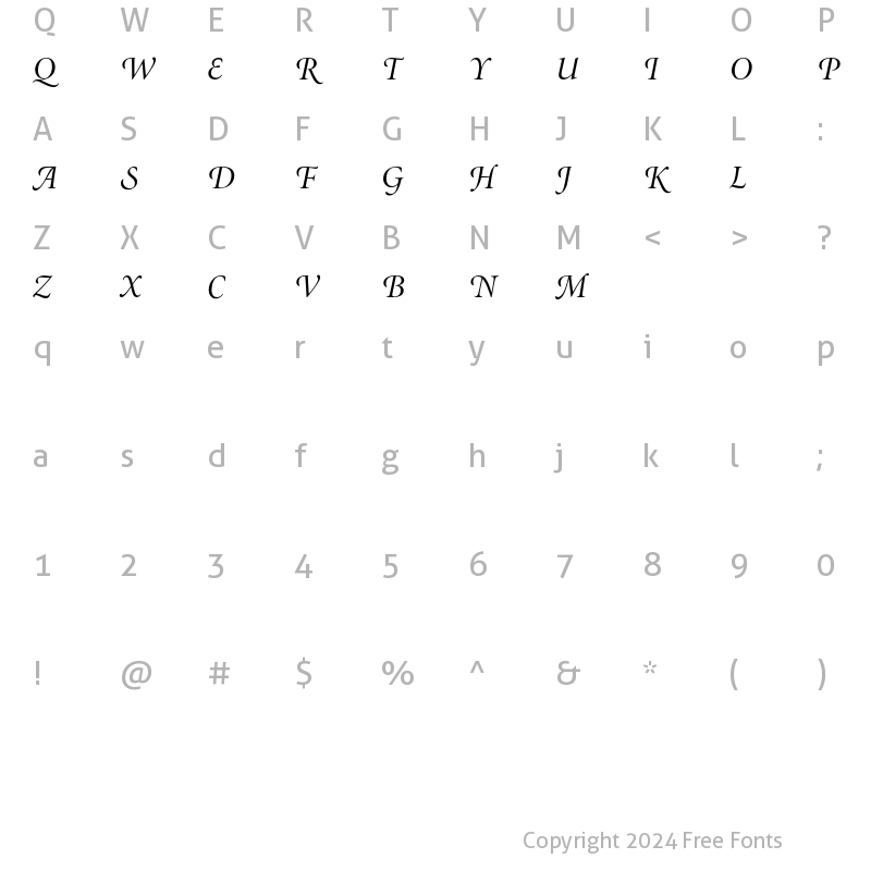 Character Map of Minion Display Swash Italic