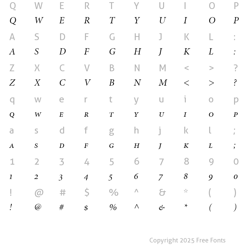 Character Map of Minion DisplaySC Italic