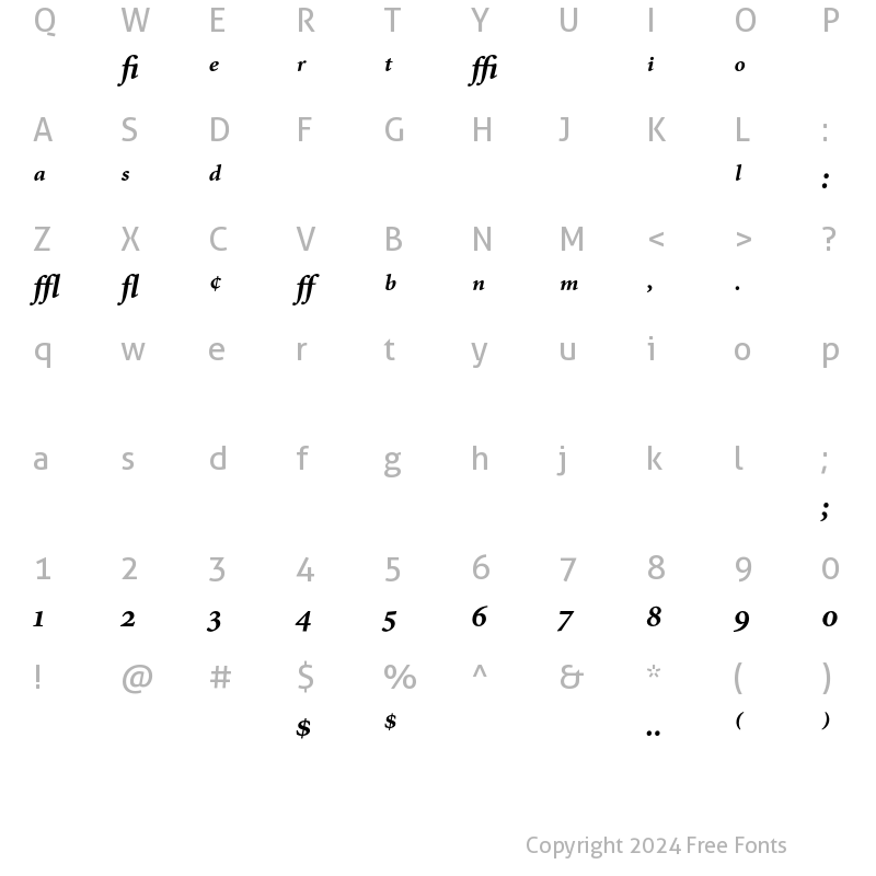 Character Map of Minion Expert Bold Italic